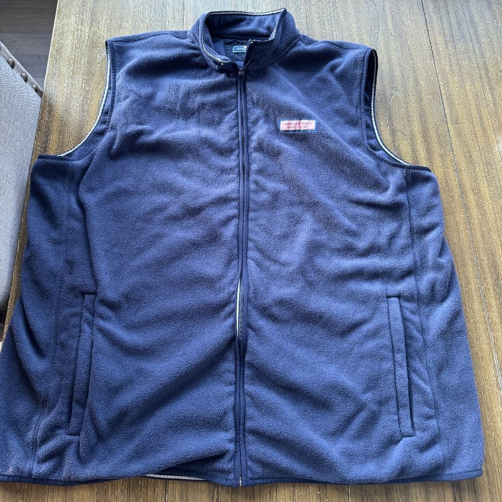 Mens Big and Tall Vineyard Vines harbor navy Blue Fleece zip front vest size 3XT